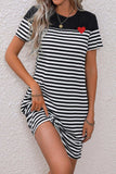 Striped Heart Short Sleeve Dress - Trendsi - Flyclothing LLC