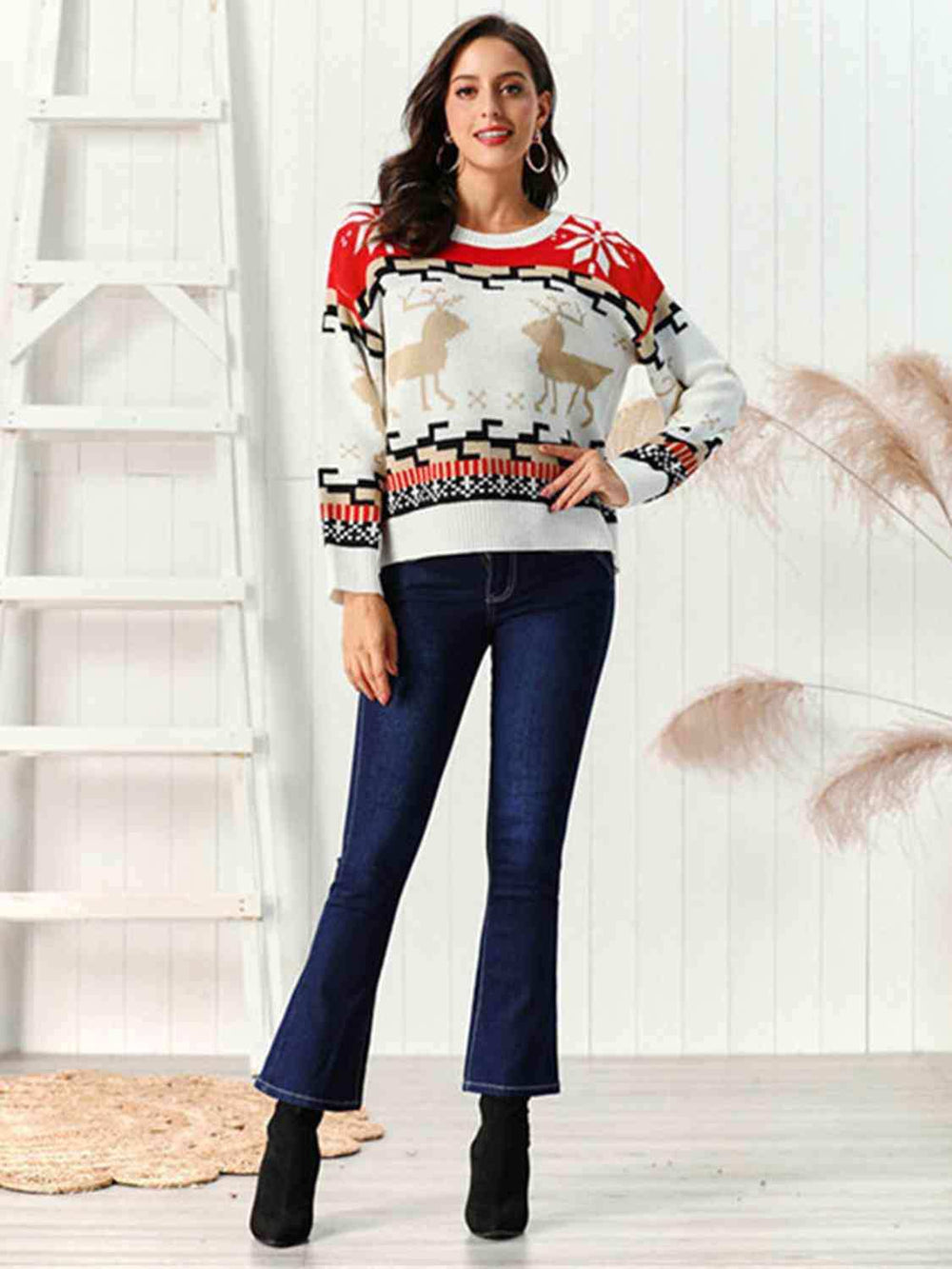 Reindeer Round Neck Sweater - Trendsi - Flyclothing LLC
