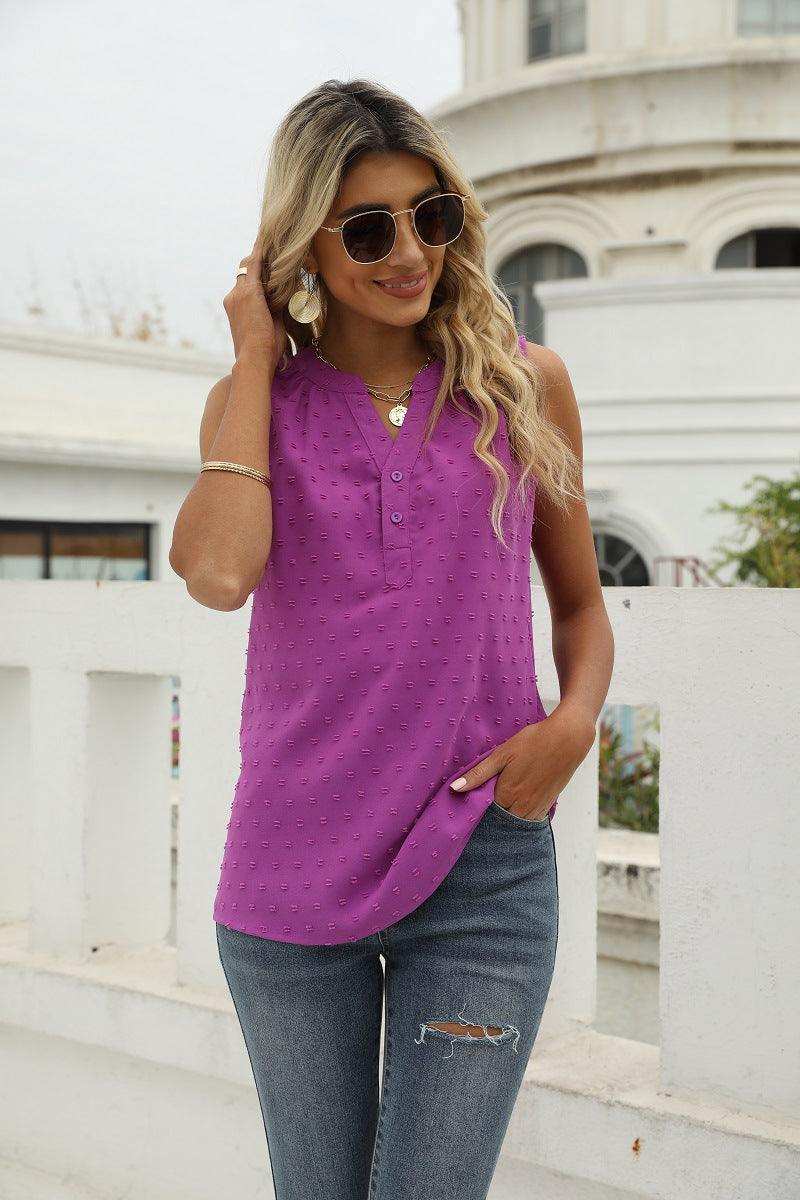 Swiss Dot Notched Neck Tank - Trendsi - Flyclothing LLC