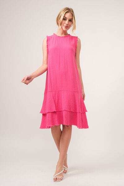And The Why Washed Fringe Detail Tiered Dress - Trendsi - Flyclothing LLC