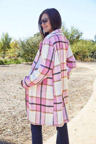 Double Take Full Size Plaid Button Up Lapel Collar Coat - Trendsi - Flyclothing LLC