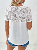 Lace Detail V-Neck Short Sleeve T-Shirt - Trendsi - Flyclothing LLC