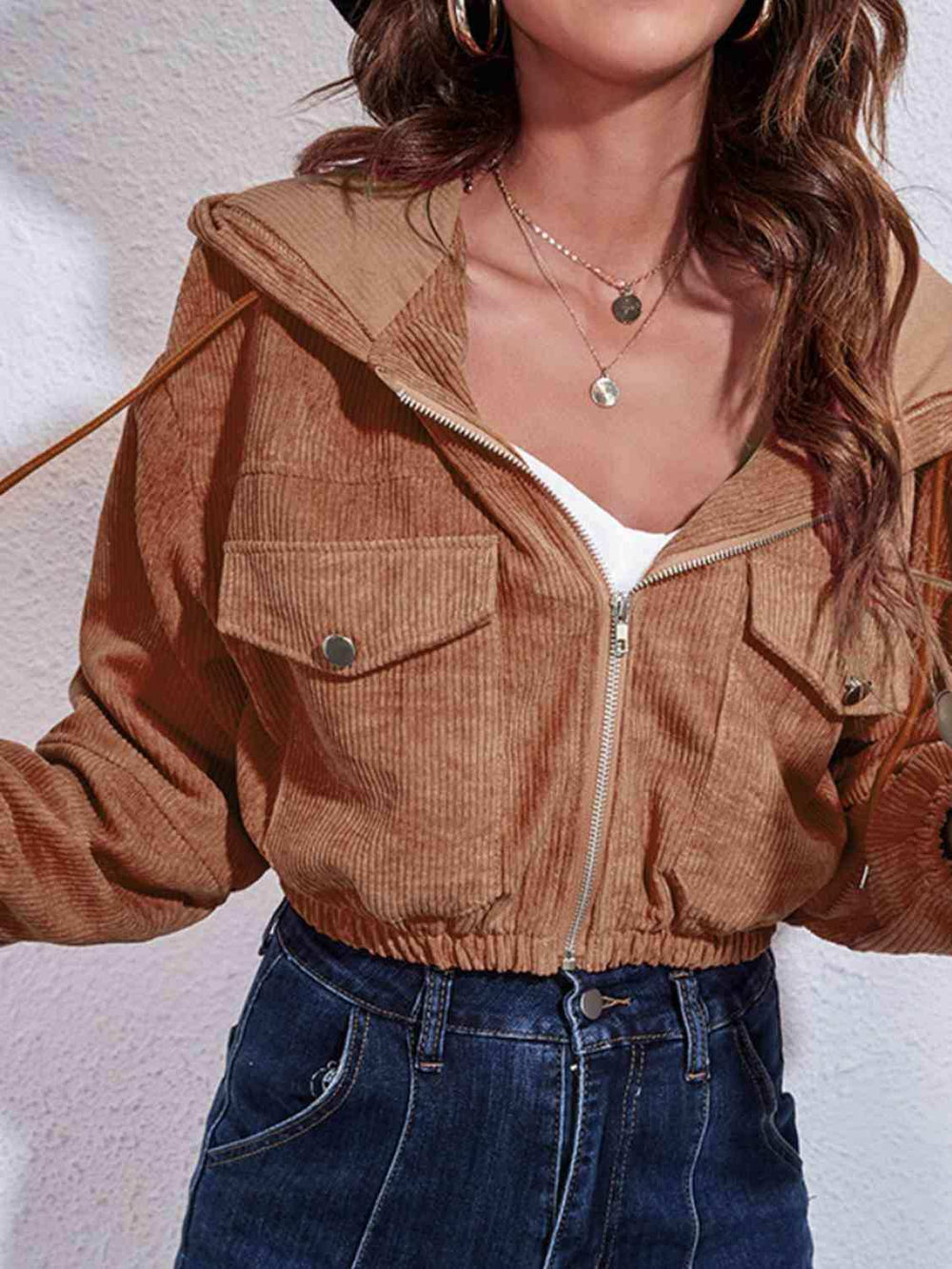 Drawstring Hooded Zip Up Jacket with Pockets - Trendsi - Flyclothing LLC