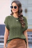 Cable-Knit Round Neck Cap Sleeve Sweater - Trendsi - Flyclothing LLC