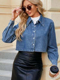 Button Up Long Sleeve Denim Jacket - Trendsi - Flyclothing LLC
