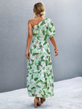 Printed Tie Waist One Shoulder Maxi Dress - Trendsi - Flyclothing LLC