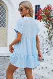 Ruched Tiered V-Neck Short Sleeve Mini Dress - Trendsi - Flyclothing LLC