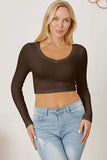 Round Neck Long Sleeve Cropped T-Shirt - Trendsi - Flyclothing LLC