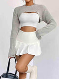 Distressed Long Sleeve Cropped Sweater - Trendsi - Flyclothing LLC