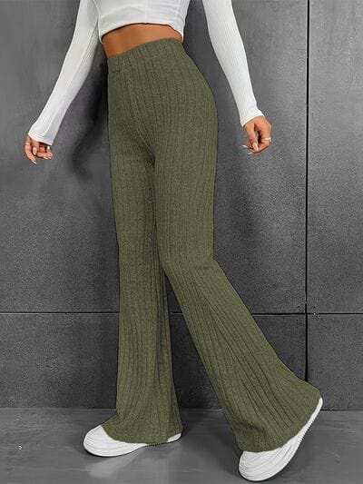 Ribbed High Waist Bootcut Pants - Trendsi - Flyclothing LLC