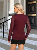 Waffle-Knit Round Neck Long Sleeve Blouse - Trendsi - Flyclothing LLC