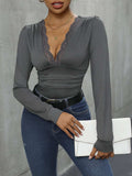 Lace Detail Plunge Long Sleeve Bodysuit - Trendsi - Flyclothing LLC