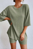 Round Neck Ribbed Top and Shorts Lounge Set - Trendsi - Flyclothing LLC