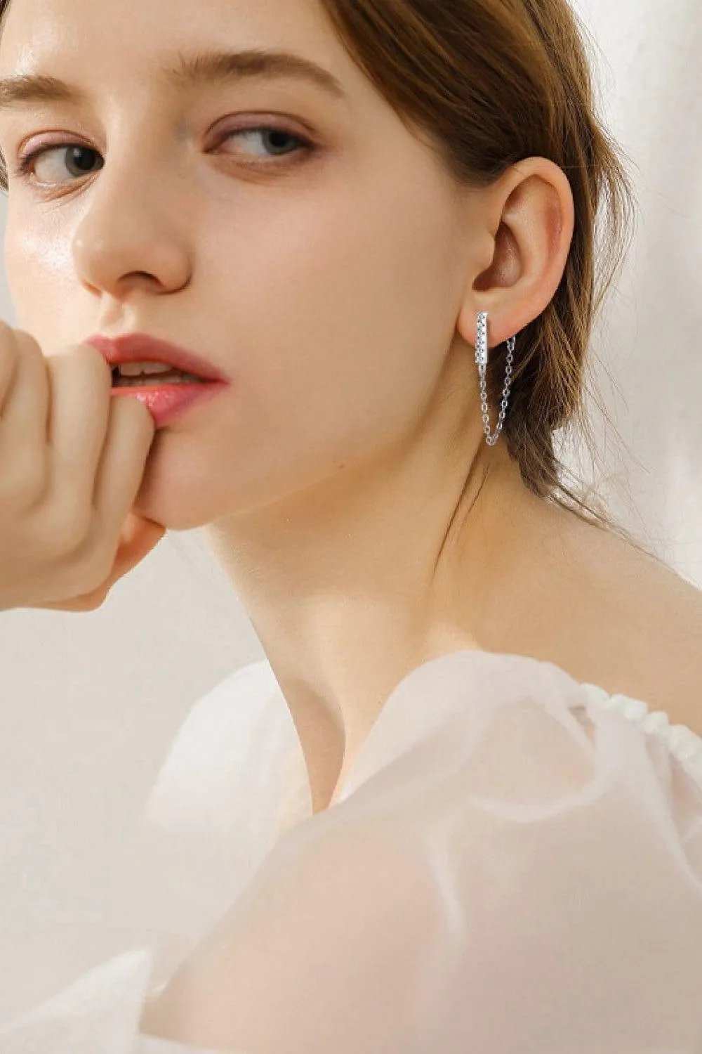 Moissanite 925 Sterling Silver Connected Earrings - Trendsi - Flyclothing LLC