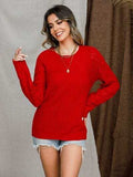 Openwork Round Neck Raglan Sleeve Sweater - Trendsi - Flyclothing LLC
