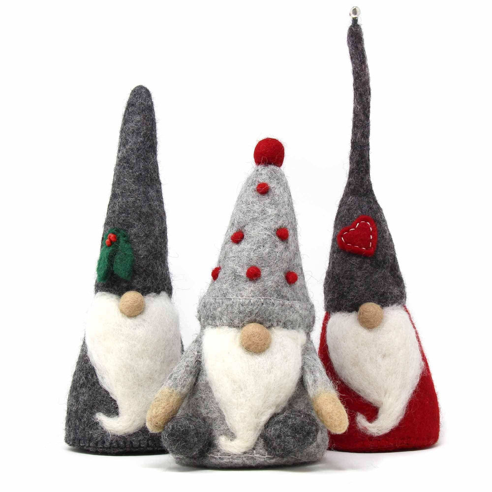 Handcrafted Felt Holiday Winter Gnomes, Set of 3 - Global Groove Direct - Flyclothing LLC
