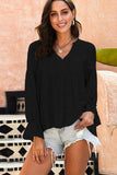 Crochet Flounce Sleeve Button Up Blouse - Trendsi - Flyclothing LLC
