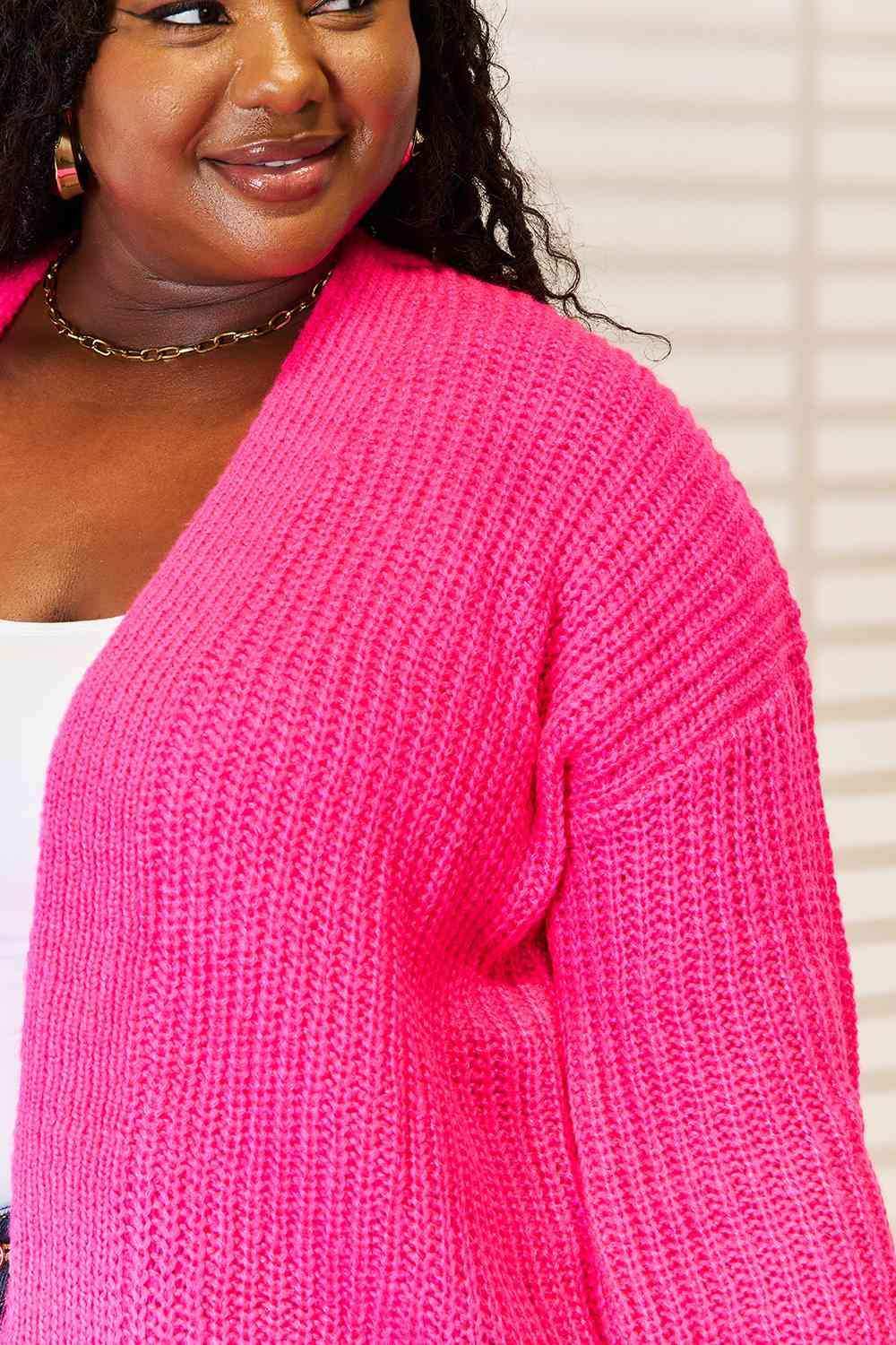 Woven Right Rib-Knit Open Front Drop Shoulder Cardigan - Trendsi - Flyclothing LLC