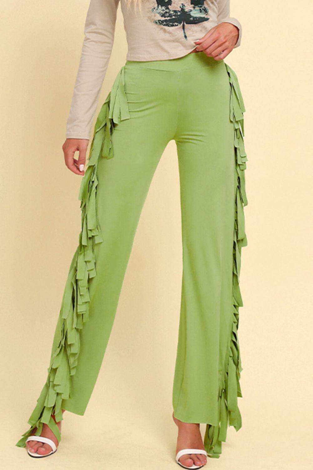 Fringe Trim Wide Leg Pants - Trendsi - Flyclothing LLC