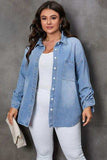 Plus Size Button Up Pocketed Denim Top - Trendsi - Flyclothing LLC