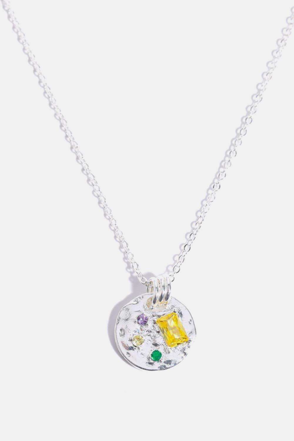 Inlaid Multicolored Zircon Round Pendant Copper Necklace - Trendsi - Flyclothing LLC