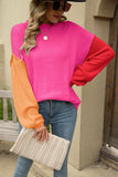 Color Block Round Neck Dropped Shoulder Sweater - Trendsi - Flyclothing LLC