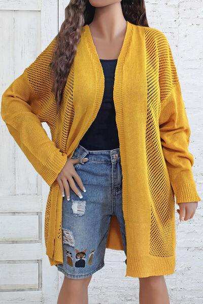 Plus Size Openwork Long Sleeve Open Front Cardigan - Trendsi - Flyclothing LLC
