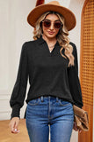 Decorative Button Johnny Collar Lantern Sleeve Blouse - Trendsi - Flyclothing LLC