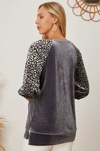 Leopard Round Neck Half Sleeve Blouse - Trendsi - Flyclothing LLC