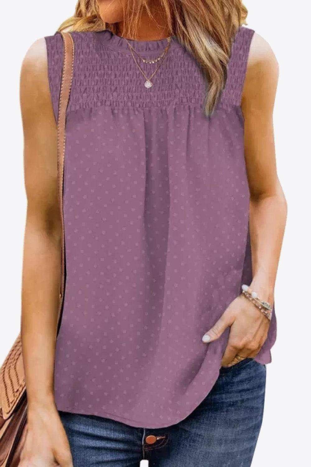 Smocked Tie Back Frill Trim Tank - Trendsi - Flyclothing LLC