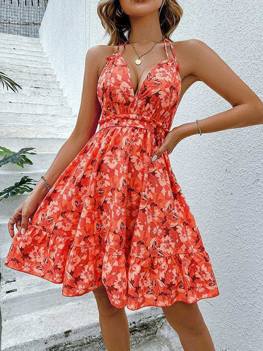 Floral Halter Neck Backless Dress - Trendsi - Flyclothing LLC