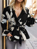 Printed Tie Front Lace Detail Cardigan - Trendsi - Flyclothing LLC