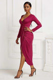 High-low Ruched Surplice Long Sleeve Dress - Trendsi - Flyclothing LLC