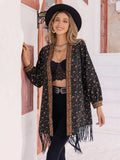 Printed Fringe Detail Cardigan - Trendsi - Flyclothing LLC