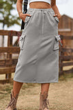 Drawstring Waist Slit Denim Skirt - Trendsi - Flyclothing LLC