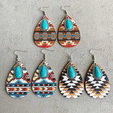 Turquoise Teardrop Shape Wooden Dangle Earrings - Trendsi - Flyclothing LLC