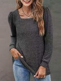 Heathered Square Neck Long Sleeve T-Shirt - Trendsi - Flyclothing LLC