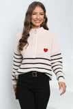 Striped Zip-Up Long Sleeve Ribbed Sweater - Trendsi - Flyclothing LLC