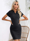 Johnny Collar Short Sleeve Bodycon Dress - Trendsi - Flyclothing LLC