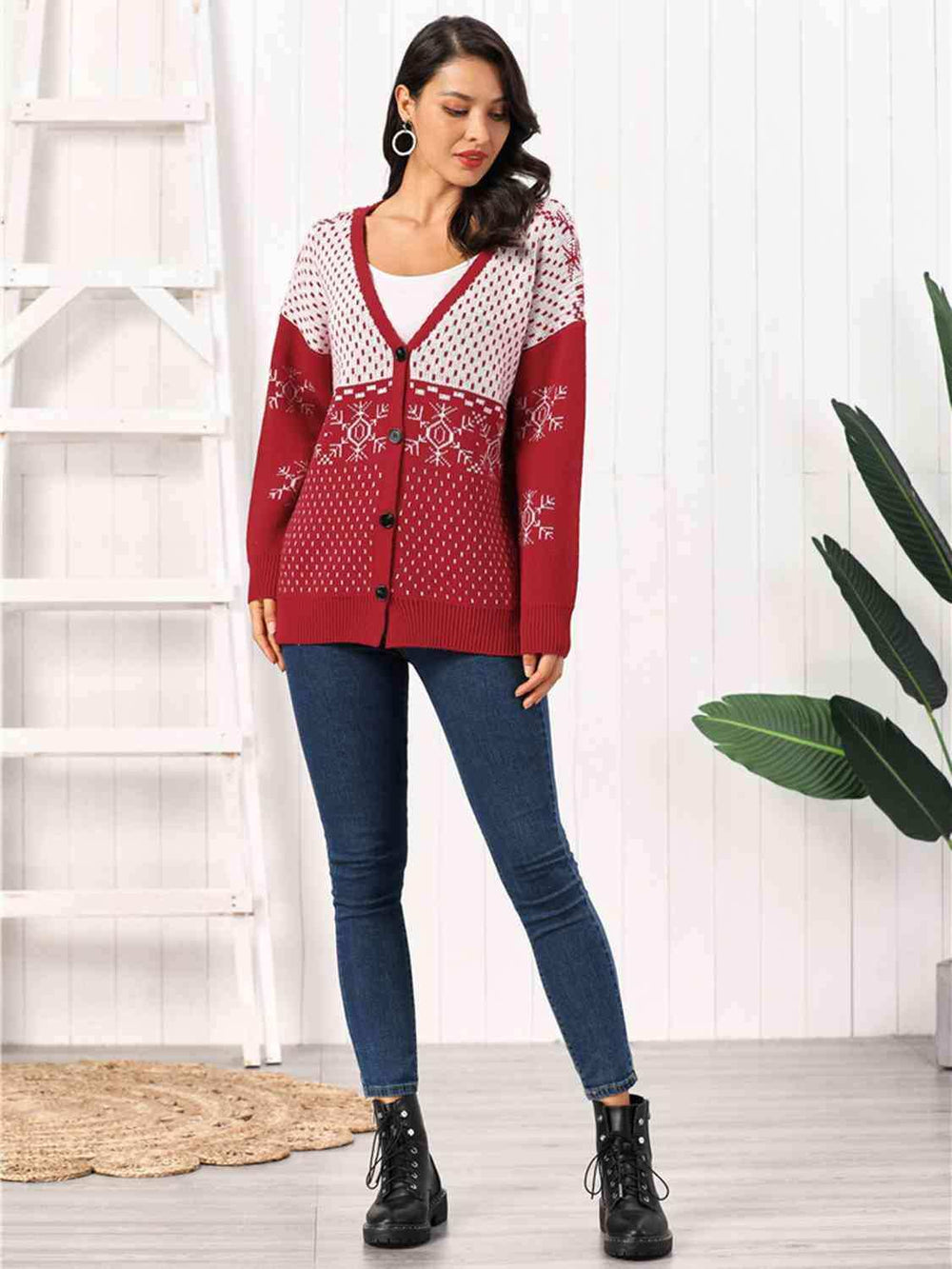 Snowflake Button Down Cardigan - Trendsi - Flyclothing LLC