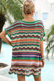 Rainbow Stripe Scalloped V-Neck Cover-Up Dress - Trendsi - Flyclothing LLC