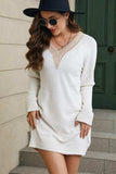 V-Neck Long Sleeve Mini Sweater Dress - Trendsi - Flyclothing LLC