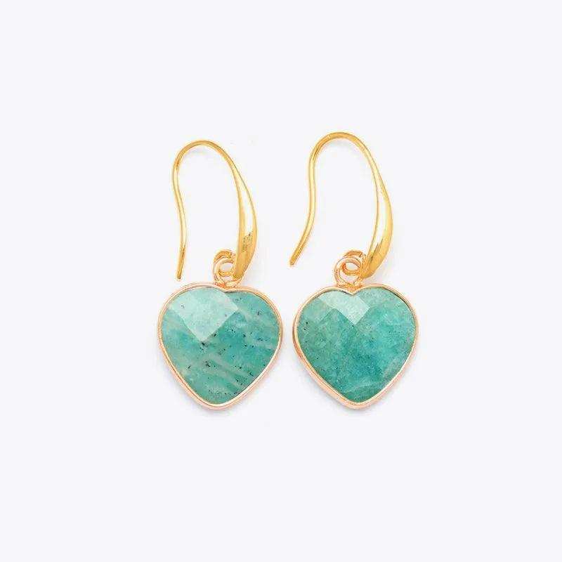 Natural Stone Heart Drop Earrings - Trendsi - Flyclothing LLC