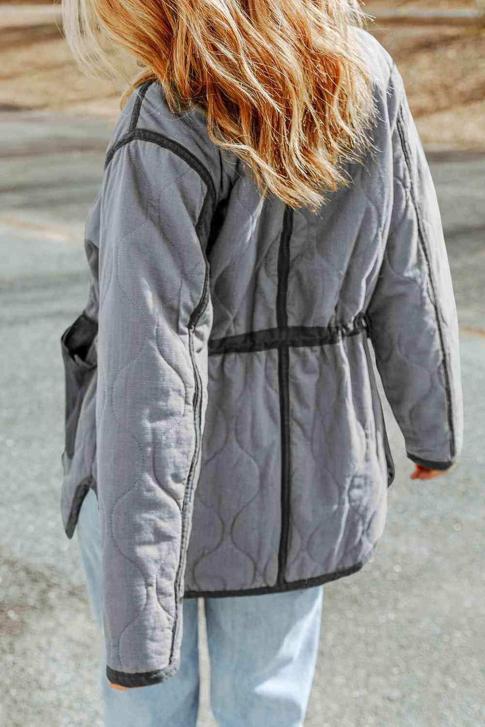 Drawstring Waist Zip-Up Jacket - Trendsi - Flyclothing LLC