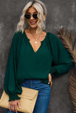 Notched Neck Lantern Sleeve Blouse - Trendsi - Flyclothing LLC