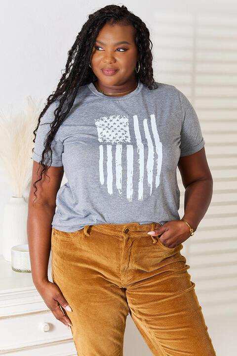 Simply Love US Flag Graphic Cuffed Sleeve T-Shirt - Trendsi - Flyclothing LLC