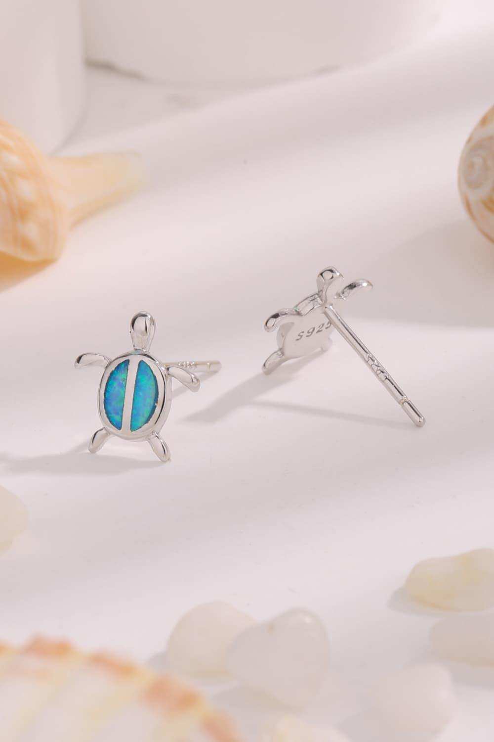 Opal Turtle 925 Sterling Silver Stud Earrings - Trendsi - Flyclothing LLC