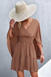Decorative Button Smocked Waist Surplice Dress - Trendsi - Flyclothing LLC