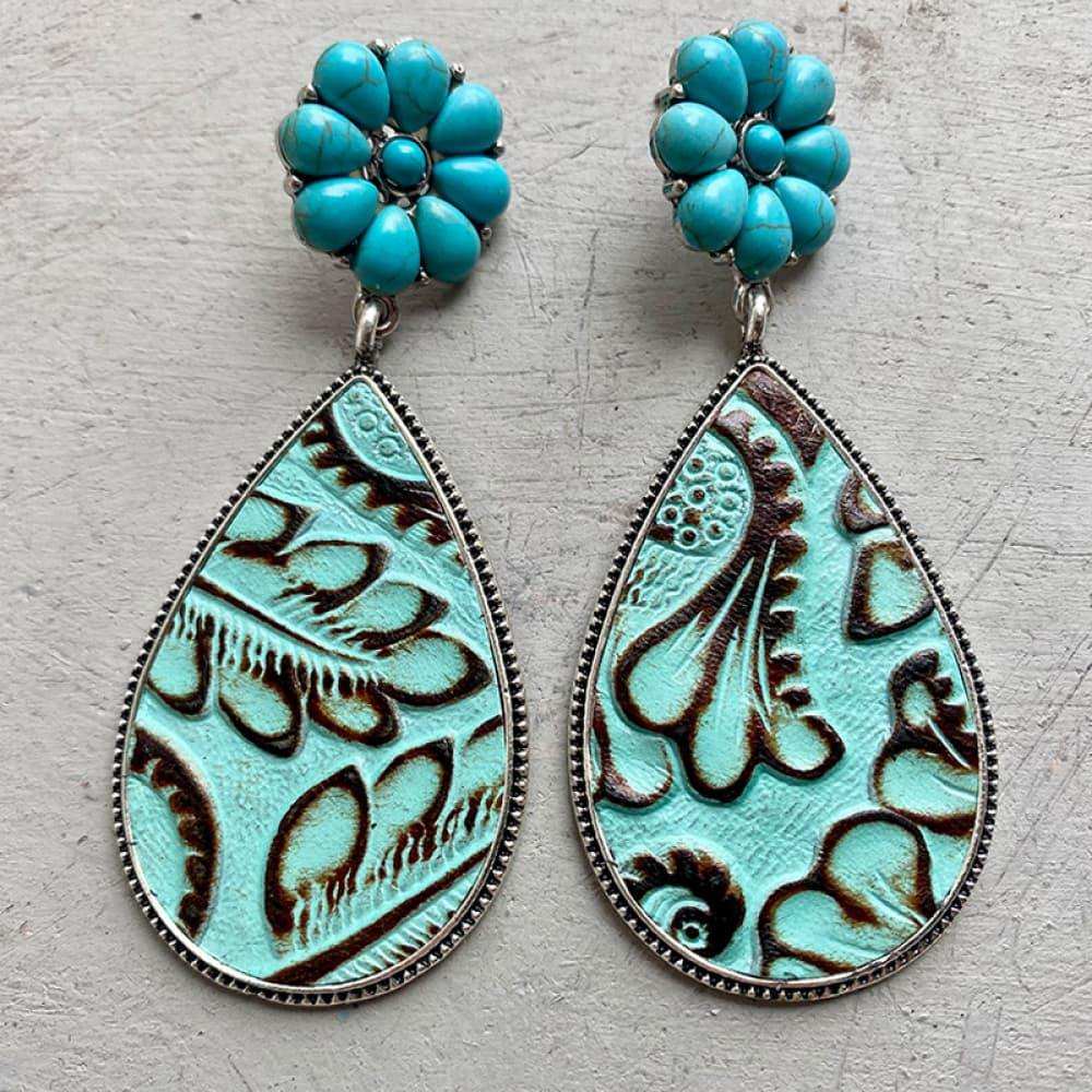 Turquoise Flower Teardrop Earrings - Trendsi - Flyclothing LLC