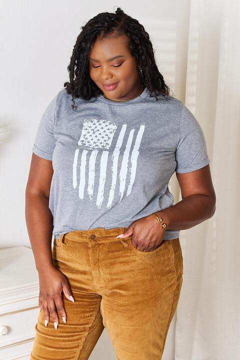 Simply Love US Flag Graphic Cuffed Sleeve T-Shirt - Trendsi - Flyclothing LLC